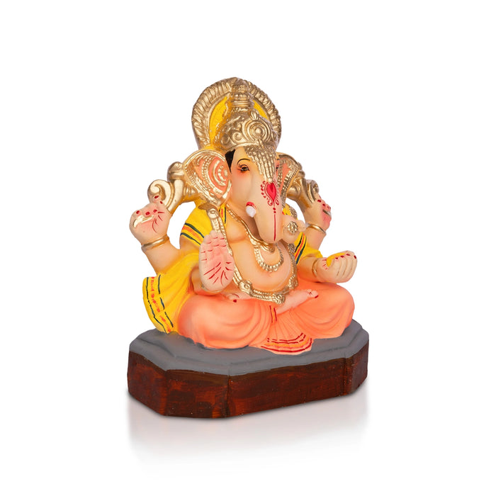 Ganesha Clay Idol with Crown - 10 x 7.5 Inches | Colorful Vinayagar / left Trunk Ganapati For Vinayakar Chaturthi