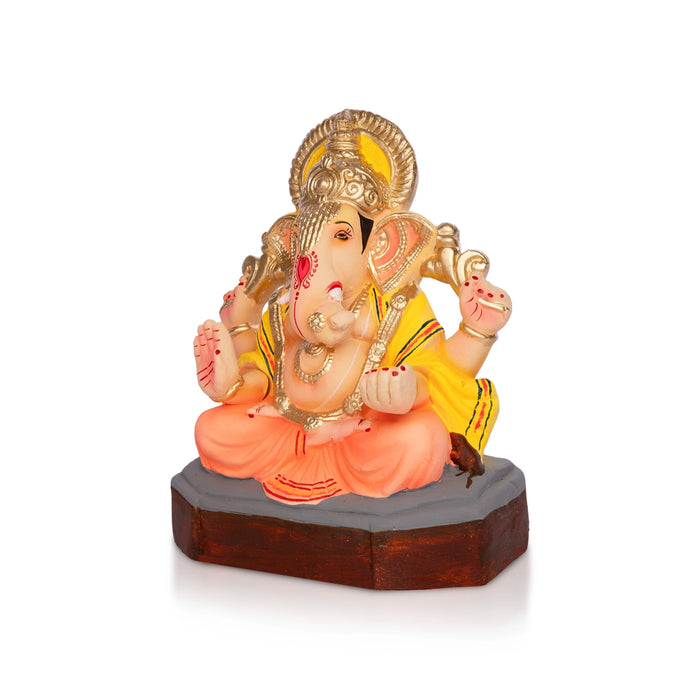 Ganesha Clay Idol with Crown - 10 x 7.5 Inches | Colorful Vinayagar / left Trunk Ganapati For Vinayakar Chaturthi