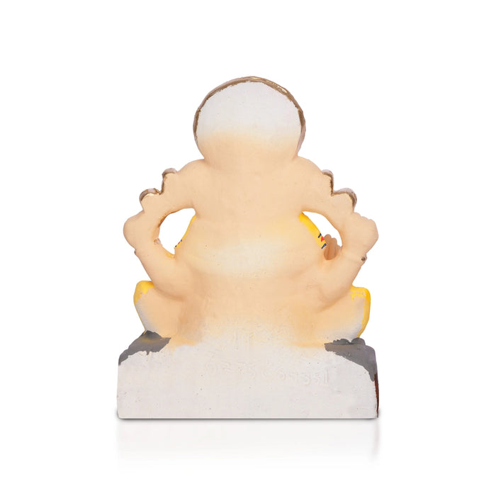 Ganesha Clay Idol with Crown - 10 x 7.5 Inches | Colorful Vinayagar / left Trunk Ganapati For Vinayakar Chaturthi