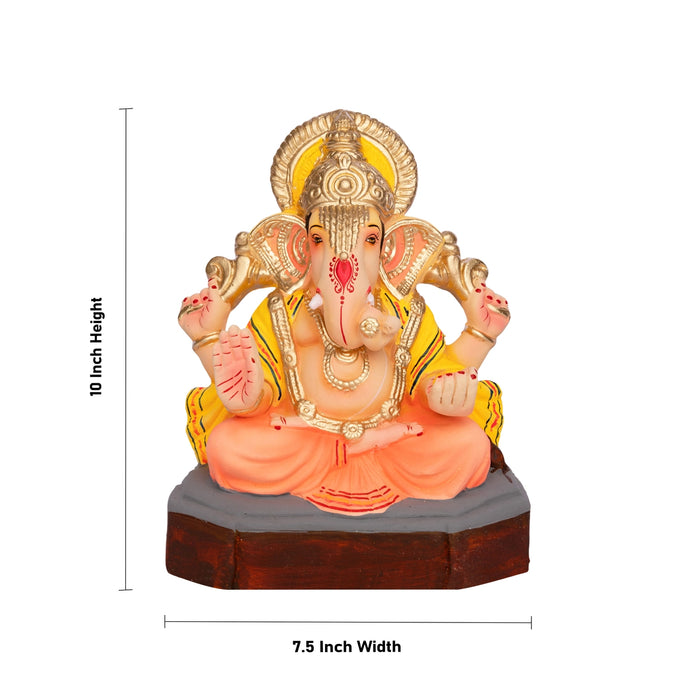 Ganesha Clay Idol with Crown - 10 x 7.5 Inches | Colorful Vinayagar / left Trunk Ganapati For Vinayakar Chaturthi