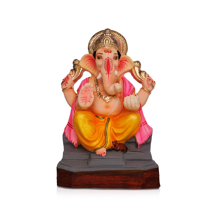 Vinayagar Clay Idol Sitting on Diwan with Crown – 12 x 6.5 Inches | Left Trunk Ganapati For Vinayagar Chathurti
