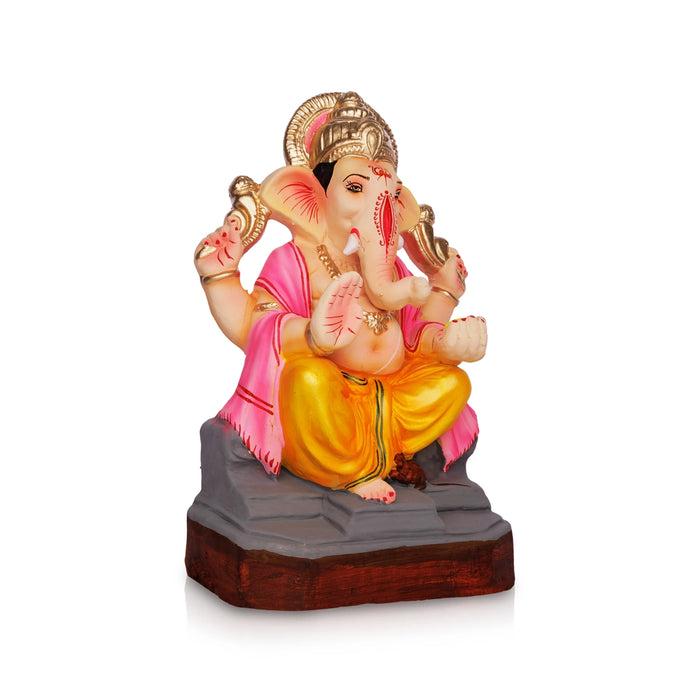 Vinayagar Clay Idol Sitting on Diwan with Crown – 12 x 6.5 Inches | Left Trunk Ganapati For Vinayagar Chathurti