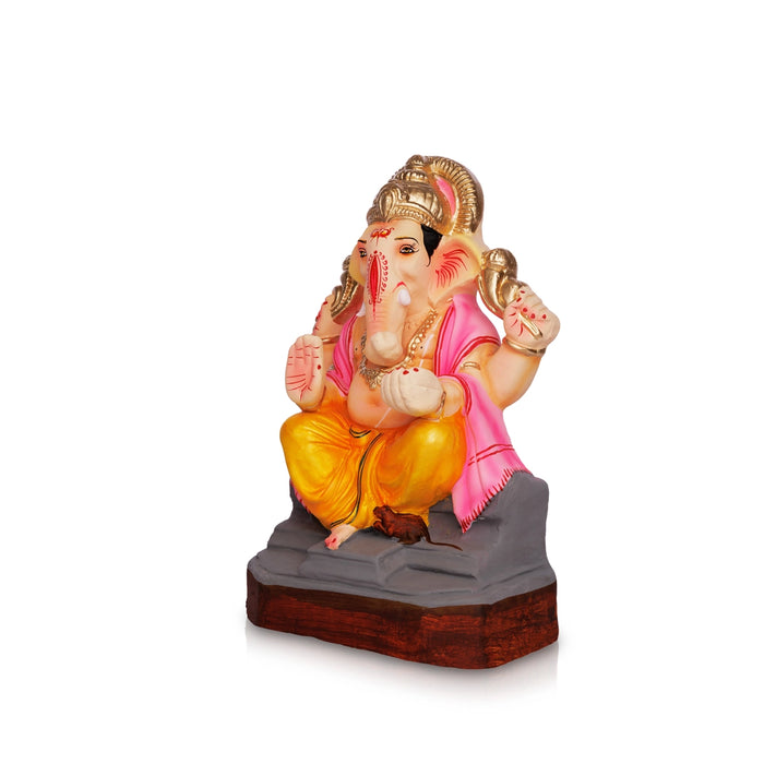 Vinayagar Clay Idol Sitting on Diwan with Crown – 12 x 6.5 Inches | Left Trunk Ganapati For Vinayagar Chathurti