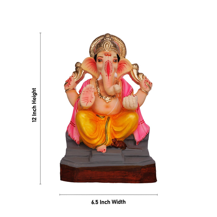 Vinayagar Clay Idol Sitting on Diwan with Crown – 12 x 6.5 Inches | Left Trunk Ganapati For Vinayagar Chathurti