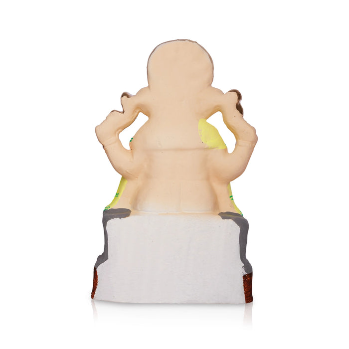 Ganapati Sitting on Diwan with Crown Clay Murti - 12 x 6.5 Inches | Right Trunk Ganesha Murti for Pooja