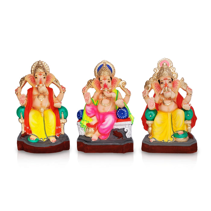 Ganapathi Sitting On Diwan Clay Murti - 13 x 7.5 Inches | Ganesha Idol for Vinayagar Chaturthi
