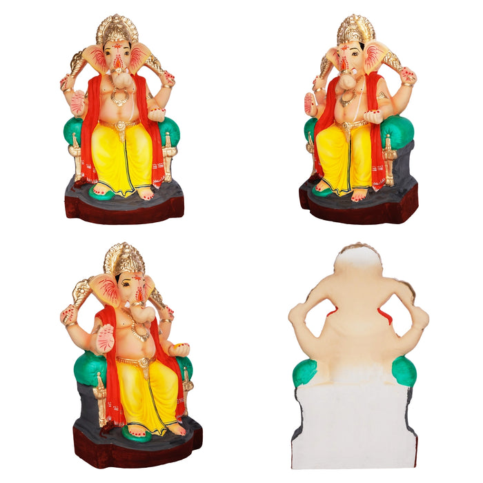 Ganapathi Sitting On Diwan Clay Murti - 13 x 7.5 Inches | Ganesha Idol for Vinayagar Chaturthi