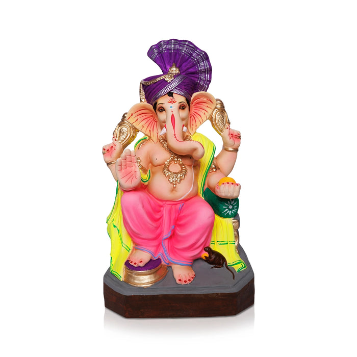 Vinayagar Seated On Diwan Clay Idol - 17 x 8.5 Inches | Left Trunk Ganapati Idol for Vinayagar Chaturthi