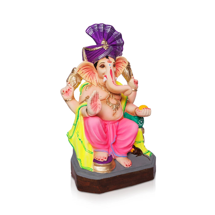 Vinayagar Seated On Diwan Clay Idol - 17 x 8.5 Inches | Left Trunk Ganapati Idol for Vinayagar Chaturthi