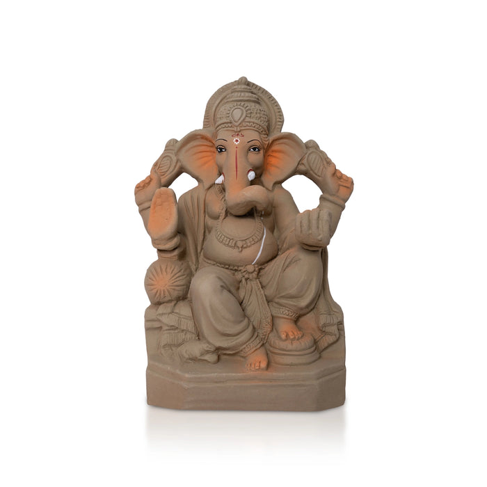 Ganapati Clay Idol - 8 x 5 Inches | Ganesha Murti for Pooja, Home & Spiritual Prayer