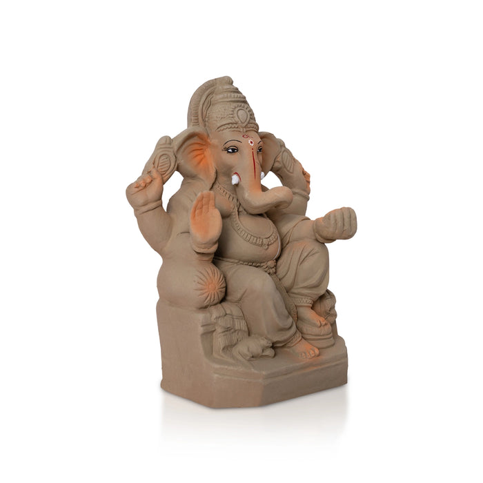 Ganapati Clay Idol - 8 x 5 Inches | Ganesha Murti for Pooja, Home & Spiritual Prayer