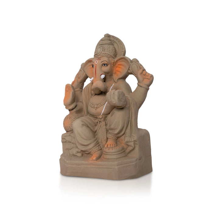 Ganapati Clay Idol - 8 x 5 Inches | Ganesha Murti for Pooja, Home & Spiritual Prayer