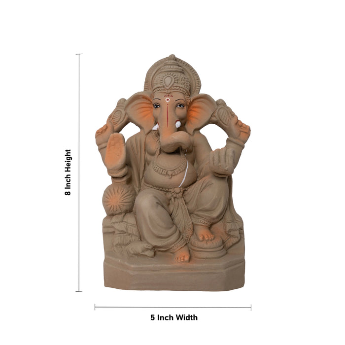 Ganapati Clay Idol - 8 x 5 Inches | Ganesha Murti for Pooja, Home & Spiritual Prayer