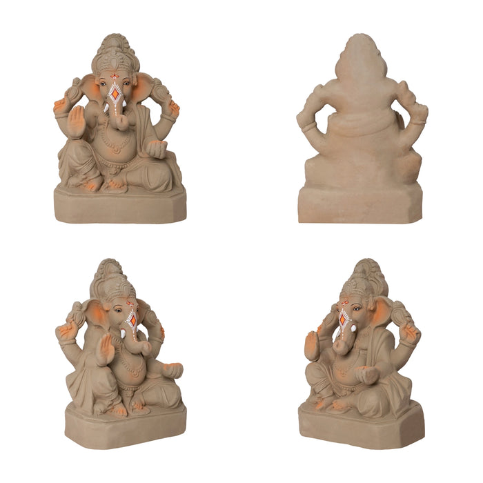 Ganesha Clay With Crown Statue - 9 x 7 Inches | Vinayagar Idol for Festivals & Daily worship