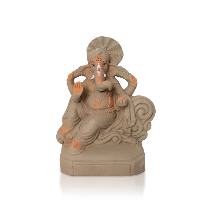 Ganesha Clay With Crown Statue - 9 x 7 Inches | Vinayagar Idol for Festivals & Daily worship