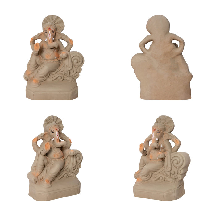 Ganesha Clay With Crown Statue - 9 x 7 Inches | Vinayagar Idol for Festivals & Daily worship