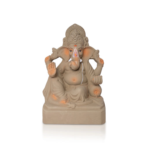 Vinayagar Clay Idol With Turban - 17 x 8.5 Inches | Ganpati Figurine for Vinayakar Chaturthi - Clay Golu Bommai