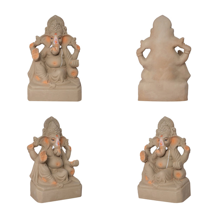 Vinayagar Clay Idol With Turban - 17 x 8.5 Inches | Ganpati Figurine for Vinayakar Chaturthi