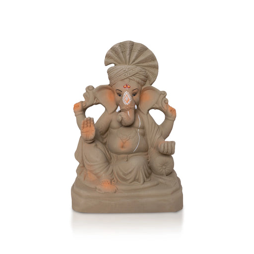 Vinayagar Clay Idol With Turban - 17 x 8.5 Inches | Ganpati Figurine for Vinayakar Chaturthi - Clay Golu Bommai