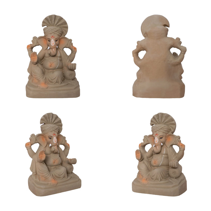 Vinayagar Clay Idol With Turban - 17 x 8.5 Inches | Ganpati Figurine for Vinayakar Chaturthi