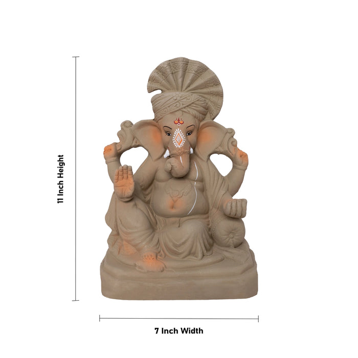 Vinayagar Clay Idol With Turban - 17 x 8.5 Inches | Ganpati Figurine for Vinayakar Chaturthi