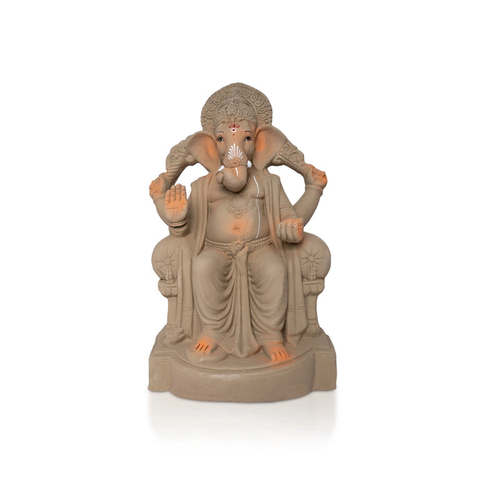 Lord Ganesha Clay Murti - 14 x 8.5 Inches | Ganapathi Idol for Pooja & Religious Ceremonies