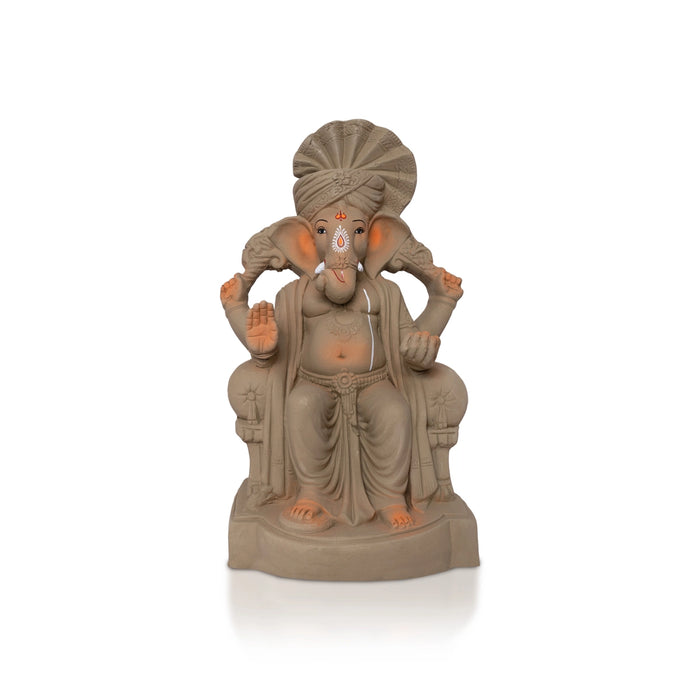 Lord Ganesha Clay Murti - 14 x 8.5 Inches | Ganapathi Idol for Pooja & Religious Ceremonies