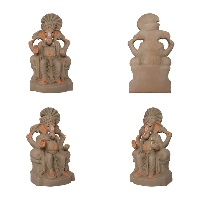 Lord Ganesha Clay Murti - 14 x 8.5 Inches | Ganapathi Idol for Pooja & Religious Ceremonies