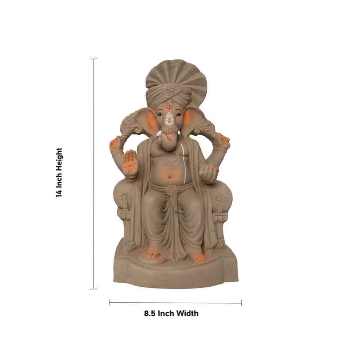 Lord Ganesha Clay Murti - 14 x 8.5 Inches | Ganapathi Idol for Pooja & Religious Ceremonies