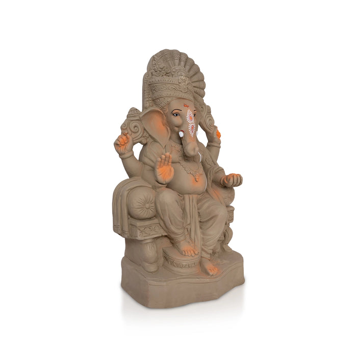Ganesha Plain Clay With Crown Idol - 18 x 8 Inches | Ganapati Murti for Vinayagar chaturthi