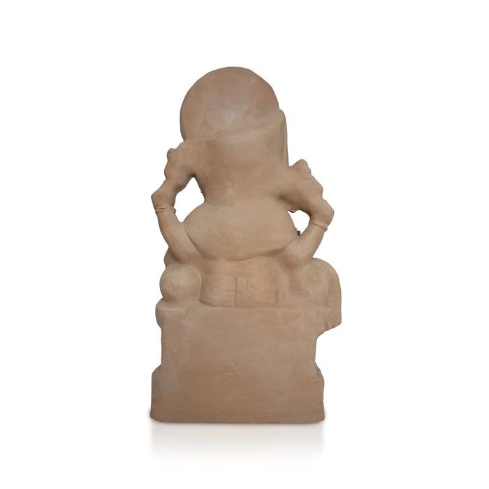 Ganesha Plain Clay With Crown Idol - 18 x 8 Inches | Ganapati Murti for Vinayagar chaturthi