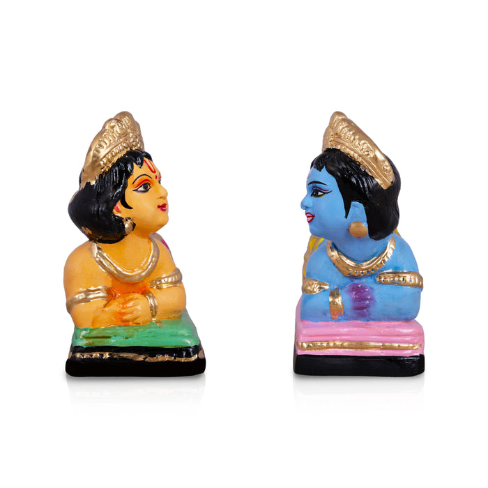 Krishna And Balram Clay Golu Bommai Pair - 6 x 6 Inches | Giri Golu Doll/ Navaratri Golu Bomma/ Gombe/ Bommai - Clay Kolu Bommai
