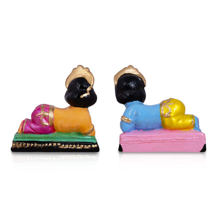 Krishna And Balram Clay Golu Bommai Pair - 6 x 6 Inches | Giri Golu Doll/ Navaratri Golu Bomma/ Gombe/ Bommai - Clay Kolu Bommai