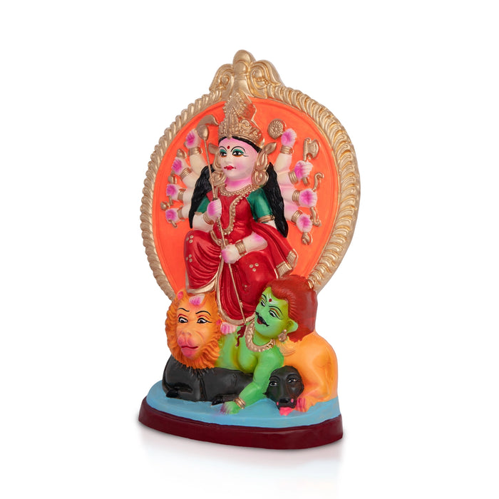 Durga Mahishasura Mardini Clay Golu Bommai- 10 X 6.5 Inches | Giri Golu Doll/Navaratri Golu Bomma/Gombe/Bommai for traditiona…
