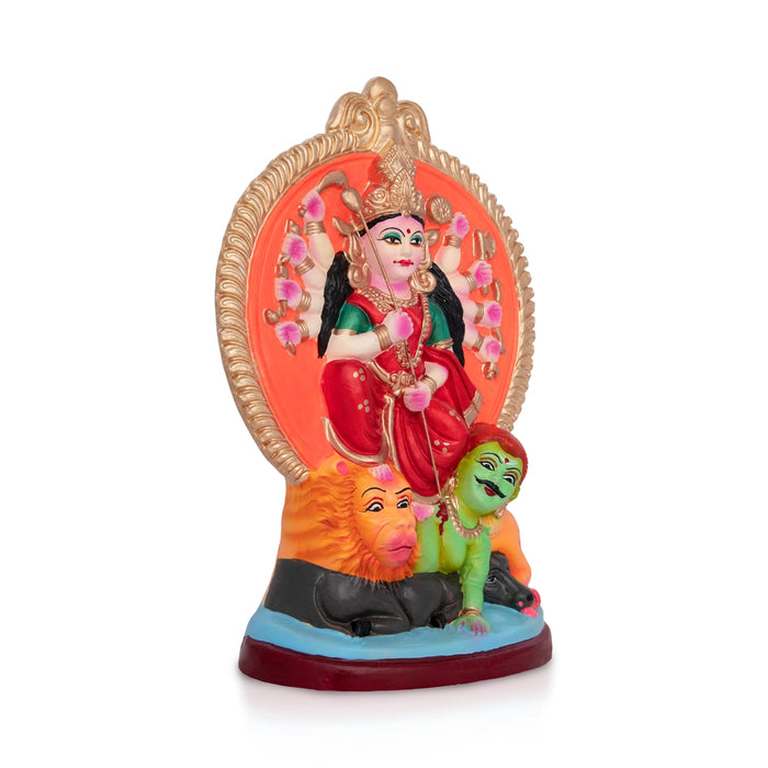 Durga Mahishasura Mardini Clay Golu Bommai- 10 X 6.5 Inches | Giri Golu Doll/Navaratri Golu Bomma/Gombe/Bommai - Clay Kolu Bommai