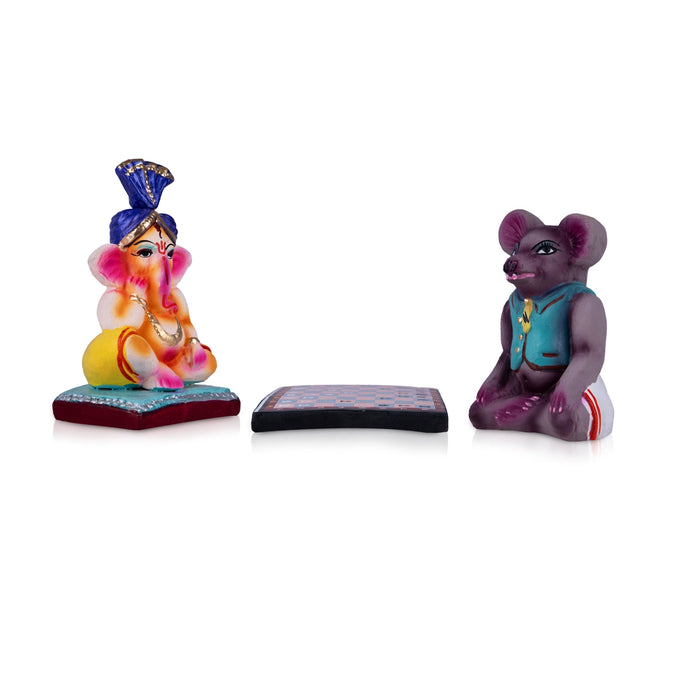 Ganesha Mooshika Chess Clay Golu Bommai Set - 5 x 3 Inches | Giri Golu Doll/ Navaratri Golu Bomma/Gombe/Bommai - Clay Kolu Bommai