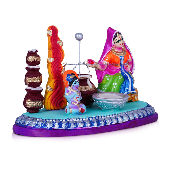 Yashoda Krishna Butter Pot Clay Golu Bommai - 5 x 7 Inches | Giri Golu Doll/Navaratri Golu Bomma/Gombe/Bommai - Clay Kolu Bommai