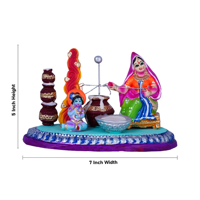 Yashoda Krishna Butter Pot Clay Golu Bommai - 5 x 7 Inches | Giri Golu Doll/Navaratri Golu Bomma/Gombe/Bommai - Clay Kolu Bommai