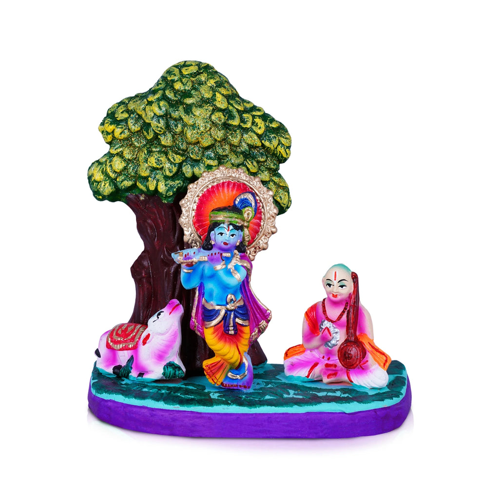 Krishna and Sudama Clay Golu Bommai - 7 x 7 Inches | Giri Golu Doll/ Navaratri Golu Bomma/Gombe/Bommai