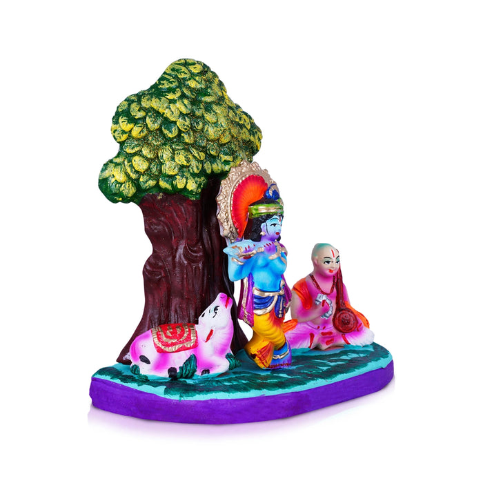 Krishna and Sudama Clay Golu Bommai - 7 x 7 Inches | Giri Golu Doll/ Navaratri Golu Bomma/Gombe/Bommai