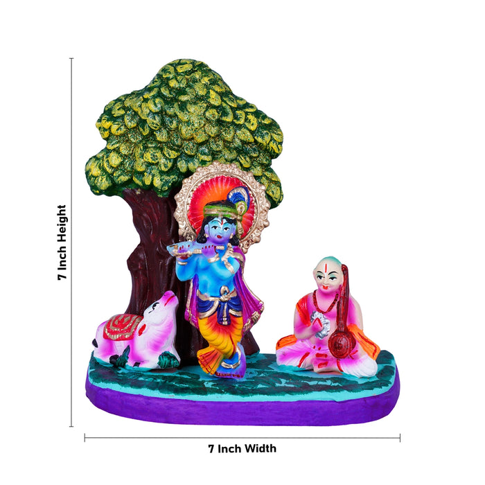 Krishna and Sudama Clay Golu Bommai - 7 x 7 Inches | Giri Golu Doll/ Navaratri Golu Bomma/Gombe/Bommai