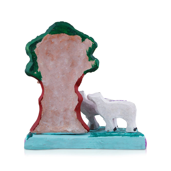 Cow Krishna with Tree Clay Golu Bommai - 7 x 7 Inches | Giri Golu Doll/Navaratri Golu Bomma/Gombe/Bommai - Clay Kolu Bommai