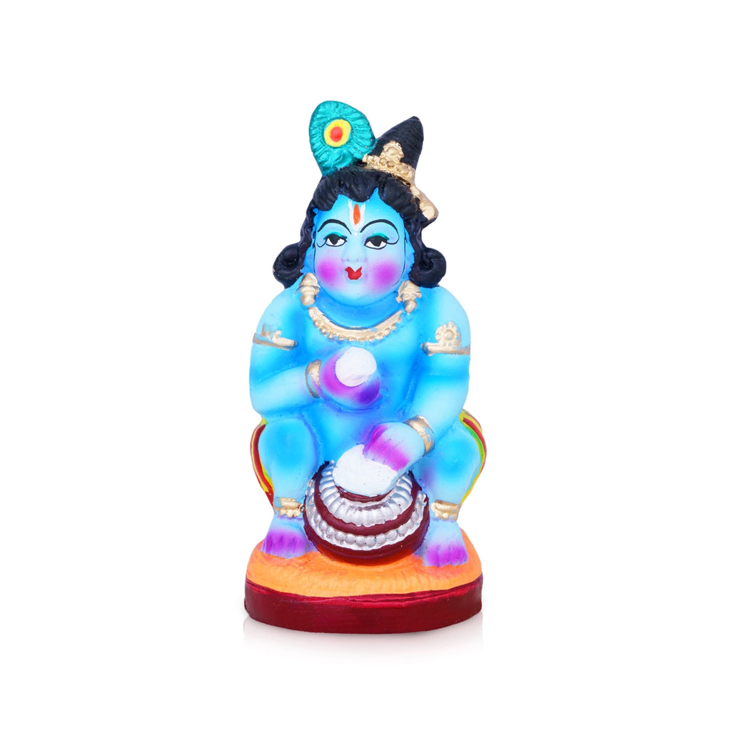 Butter Krishna Clay Golu Bommai - 4.2 x 2.5 Inches | Giri Golu Doll/ Navaratri Golu Bomma/Gombe/Bommai