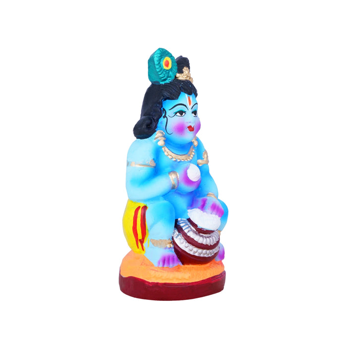 Butter Krishna Clay Golu Bommai - 4.2 x 2.5 Inches | Giri Golu Doll/ Navaratri Golu Bomma/Gombe/Bommai