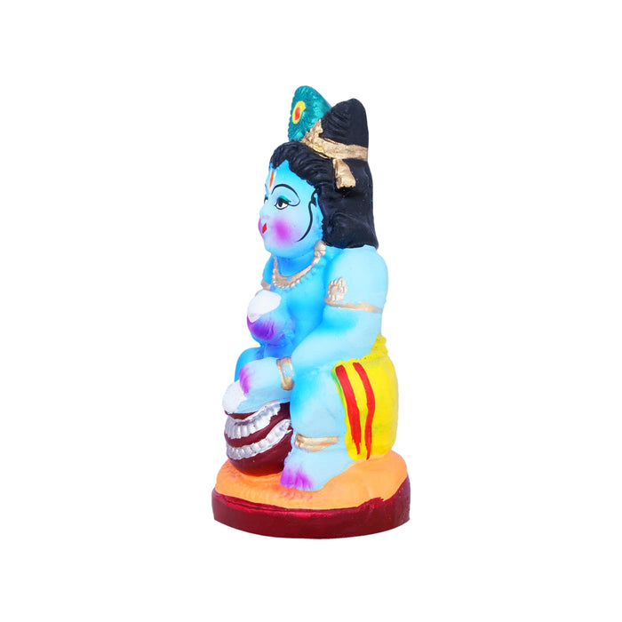 Butter Krishna Clay Golu Bommai - 4.2 x 2.5 Inches | Giri Golu Doll/ Navaratri Golu Bomma/Gombe/Bommai