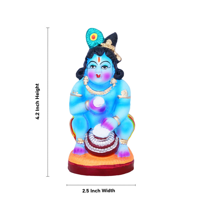 Butter Krishna Clay Golu Bommai - 4.2 x 2.5 Inches | Giri Golu Doll/ Navaratri Golu Bomma/Gombe/Bommai