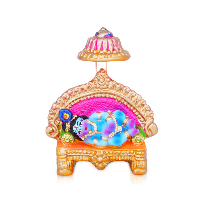 Sleeping Krishna Clay Golu Bommai - 5 x 4 Inches | Giri Golu Doll/ Navaratri Golu Bomma/Gombe/Bommai