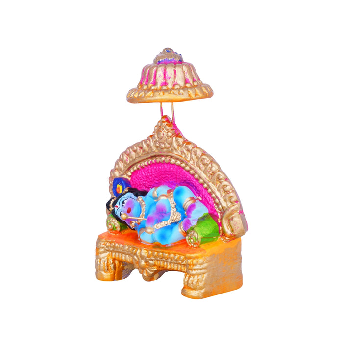 Sleeping Krishna Clay Golu Bommai - 5 x 4 Inches | Giri Golu Doll/ Navaratri Golu Bomma/Gombe/Bommai