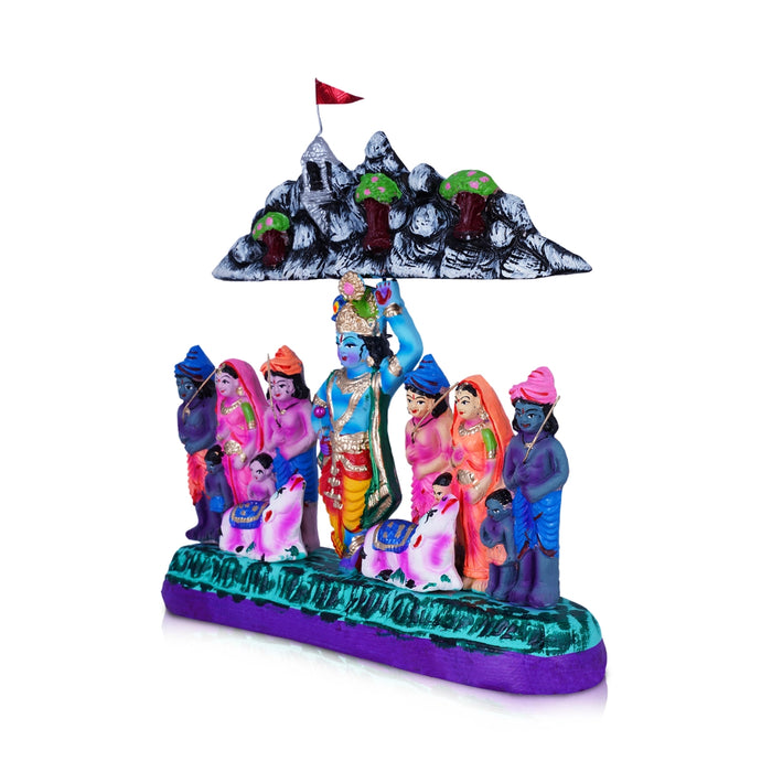 Krishna Govardhana Giridhari Clay Golu Bommai - 10 x 10 Inches | Giri Golu Doll/ Navaratri Golu Bomma/Gombe - Clay Kolu Bommai