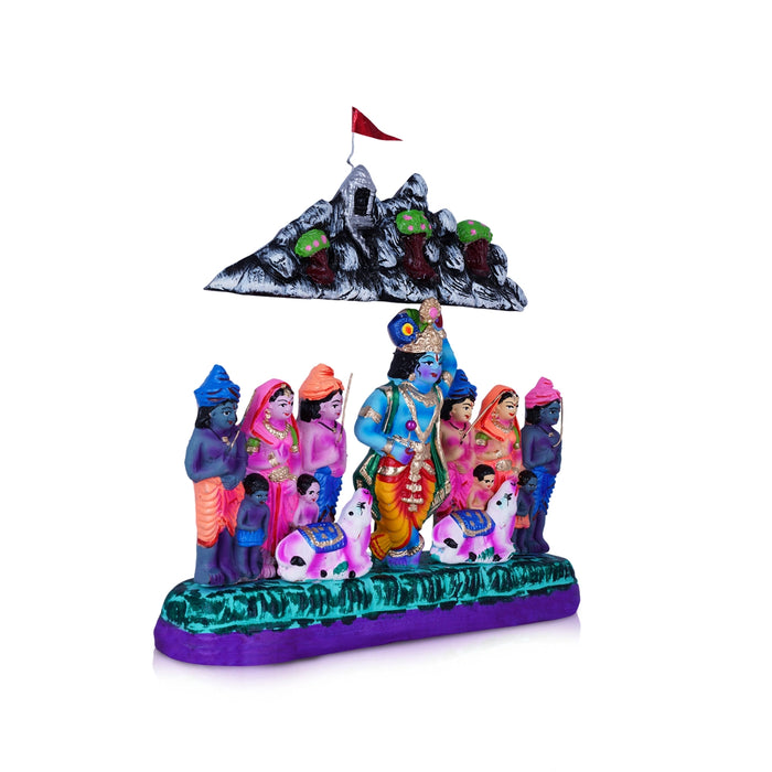 Krishna Govardhana Giridhari Clay Golu Bommai - 10 x 10 Inches | Giri Golu Doll/ Navaratri Golu Bomma/Gombe - Clay Kolu Bommai